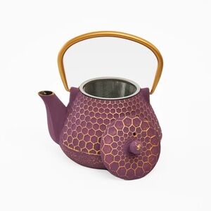 Purple Cast Iron Teapot with Gold Accents